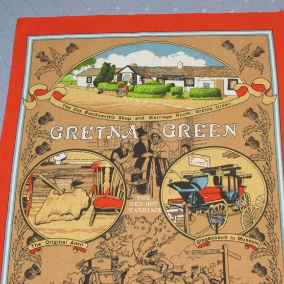 Vintage Red Kitchen Towel Gretna Green 100% Cotton - Picture 4 of 6